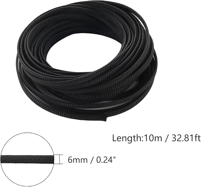 Aicosineg 32.81ft PET Flexible Braided Cable Sleeve 0.25inch Width Wire Loom Sleeving and Organizer Flexible Wire Mesh Sleeve Wrap Protector for TV Audio PC Cords from Pets Chewing Black