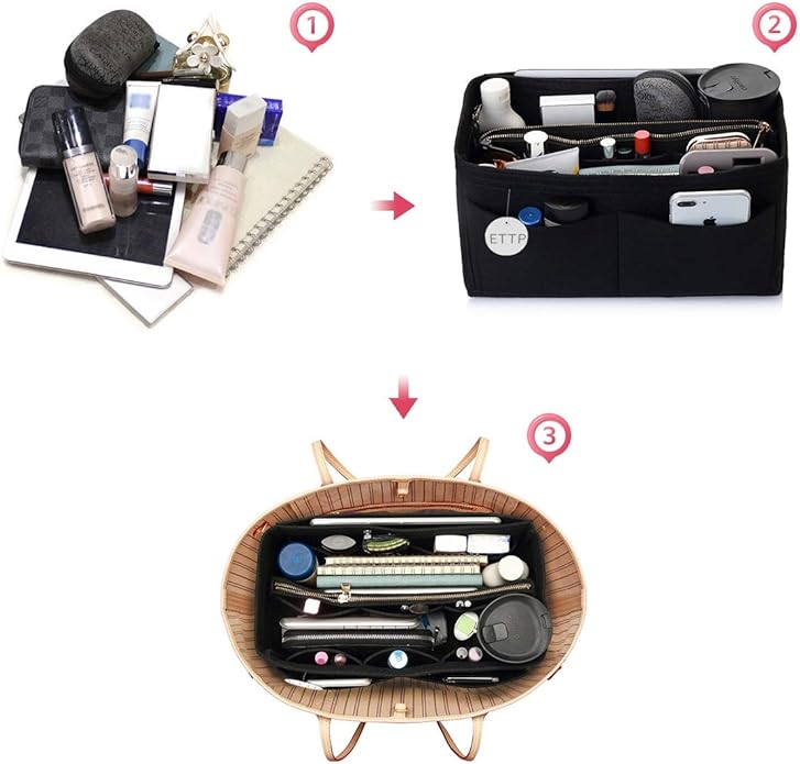 Purse Organizer Insert, Felt Tote Organizer Insert With Metal Zipper, Handbag Organizer For Speedy, Neverfull, Tote, Handbag, 7 Colors 5 Sizes