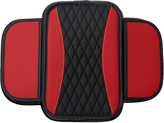 Leather Car Center Console Cover with Side Pockets, Upgraded Arm Rest Cover for Car Seat Organizer, Middle Console Cover Stylish Car Decoration, Universal for Most Vehicles (Red)