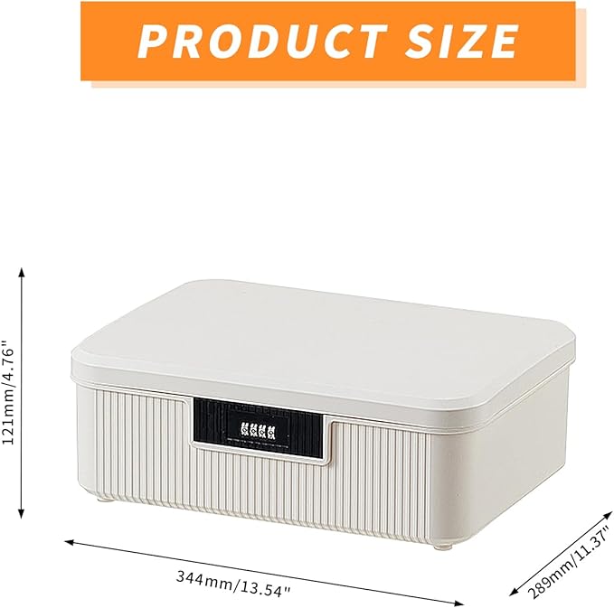 Lockable Storage Container Bin, 4.2 Gallon Capacity Organizer Box with Combination Lock, Heavy Duty Plastic Trunk, Usable As Item Organizer Or Office File Storage(White)