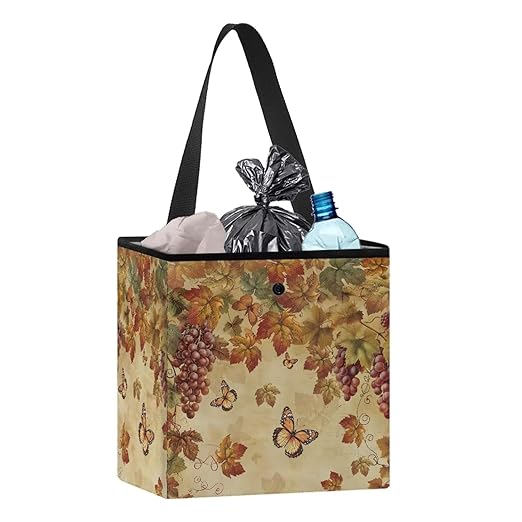 Butterfly Maple Leaf Car Trash Can Cute Leakproof Car Garbage Bag Hanging Trash Bin Grapes Print Automotive Garbage Cans for Back/Front Seat/Console Car Accessories