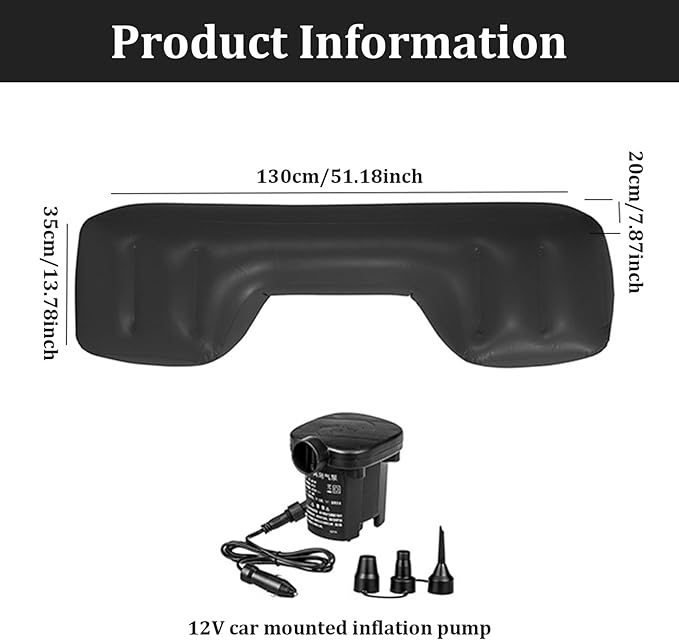 Back Seat Gap Filler, Inflatable Car Air Mattress, 51.2x13.9x7.9 Car Vent Extender for Back Seat, Portable Bed Backseat with Air Pump for Travel, Camping, Sleeping Bed Backseat