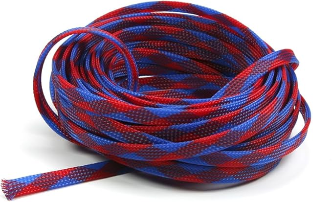Aicosineg Cable Sleeve Braided Sleeving PET Wire Loom Tubing Cable 32.81ft-1/3inches Wrap Protector for HiFi Audio and Video Headphone Cable Protect Wires from Chewing of Pets Blue and Red