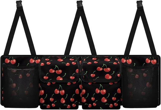 Cherry Trunk Organizer for Car Women Adjustable Back Seat Car Organizer Oxford Cloth Car Back Seat Organizer with 4 Pockets, Space-Saving Car Organizers Storage Bag for SUV/MPV/Truck