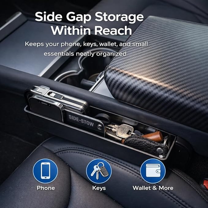 Car Seat Gap Organizer with Steering Wheel Tray, 2-in-1 Anti-Drop Storage Filler for Sedans, Prevent Items Falling Between Seats, Compact Car Organizer with Temporary Desk for Food and Work
