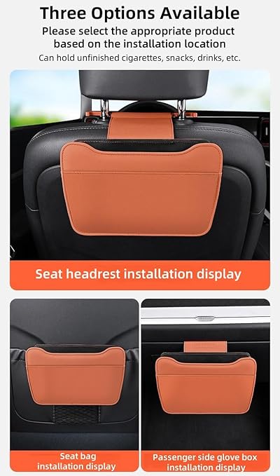 Car Leather Trash Can for Headrest, Hanging Garbage Bin, Waterproof Foldable Stroage Organizer for Car, Multipurpose Interior Accessories for SUV Truck RV Camping(Black Seat headrest)