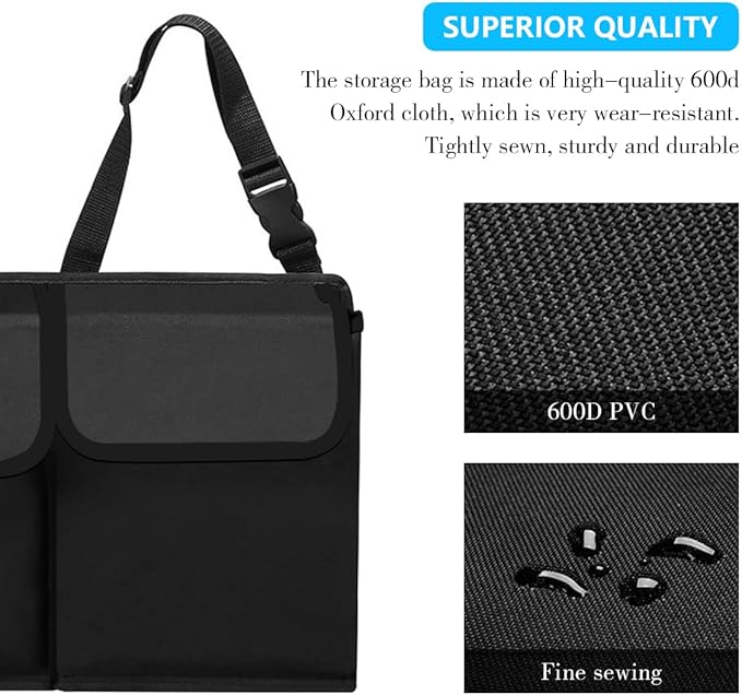 Car Trunk Organizer, Collapsible Large Capacity Auto Backseat Hanging Storage Bag with Adjustable Strap & 4 Pockets, Space Saving Car Back Seat Cargo Bag, Universal for Vehicles (Pink)