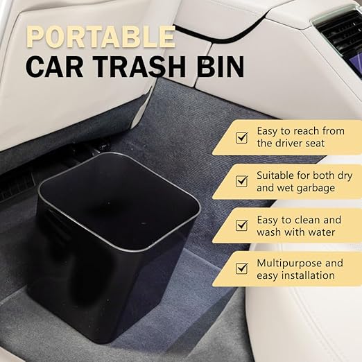 Car Trash Can Waterproof Vehicle Garbage Bin, Leakproof Anti Slip Floor Mat Clip Trash Bag Holder for Car, Truck, SUV, Van Portable Auto Trash Container with Stability Clips (Black, Large)