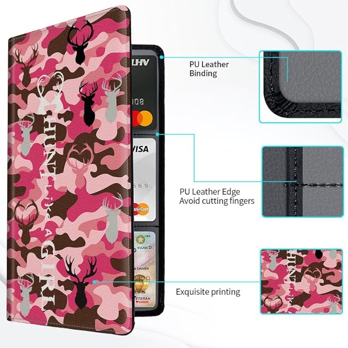 Car Registration and Insurance Card Holder, Vehicle License Documents Glove Box Compartment Organizer Wallet, ID Card Holder for Car Essentials Automobile, Pink Camo Camouflage