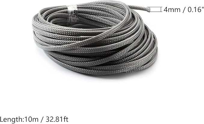 Aicosineg 32.8ft PET Flexible Braided Cable Sleeve 0.16inch Width Wire Loom Sleeving and Organizer Flexible Wire Mesh Sleeve Wrap Protector for TV Audio PC Cords from Pets Chewing Grey