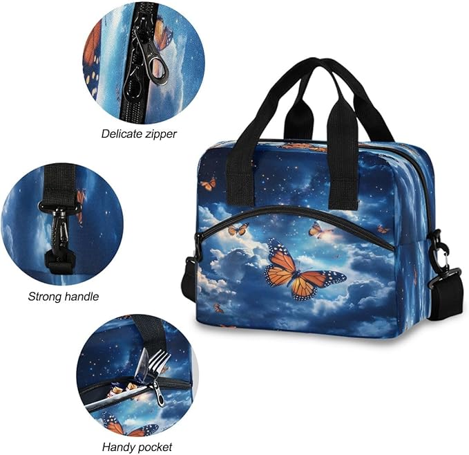 Lunch Bag for Kids Butterfly Sky Cooler Lunch Box Large Capacity Lunch Organizer for Boys Girls