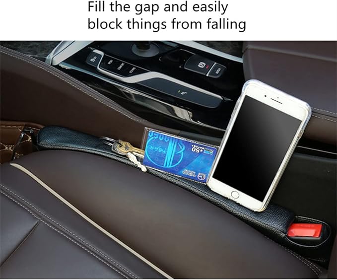Tumecos Car Seat Gap Filler Pad PU Leather Console Side Pocket Organizer with One Cup Holder for Cellphone Wallet Coin Key 2 Pcs (Black+Beige Surface)