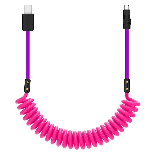chubbycable Curly Chubby 120W Coiled USB C Cable Retractable Fast Charging Cable for Car Charger Cord Compatible with iPhone 17-15 Series, Pink+Purple, USB-A to Type-C, 2.29FT-3.6FT
