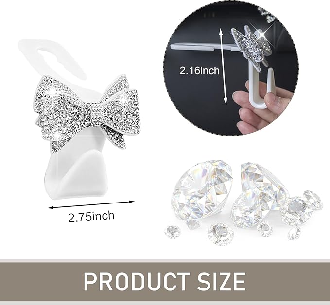 2 PCS Bling Car Seat Headrest Hooks, S Type Crystal Rhinestone Bow Vehicle Seat Back Storage Hooks for Purses Bags Groceries, Universal Diamond Car Rear Seat Organizer (White)