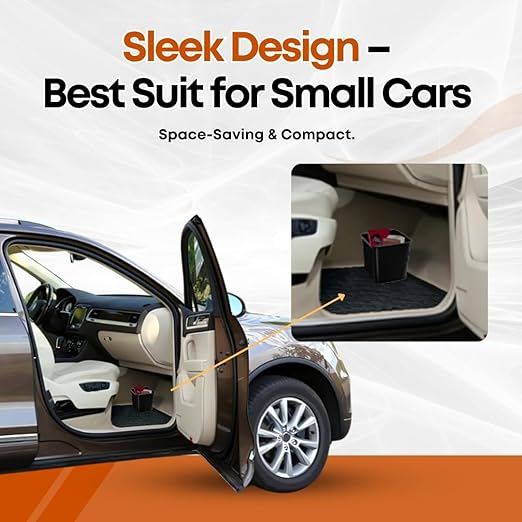 Car Trash Can Waterproof Vehicle Garbage Bin, Leakproof Anti Slip Floor Mat Clip Trash Bag Holder for Car, Truck, SUV, Van Portable Auto Trash Container with Stability Clips (Black with Cover, Small)