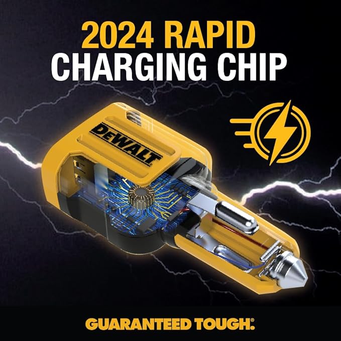 DEWALT Heavy Duty USB + USB C Car Charger Adapter, 49.5W Cigarette Lighter USBA Charger, PD Car Charging Adapter PPS 30W Quick Charge 3.0 Fast Charging for iPhone 17/16/15 Pro Max Samsung Galaxy Pixel
