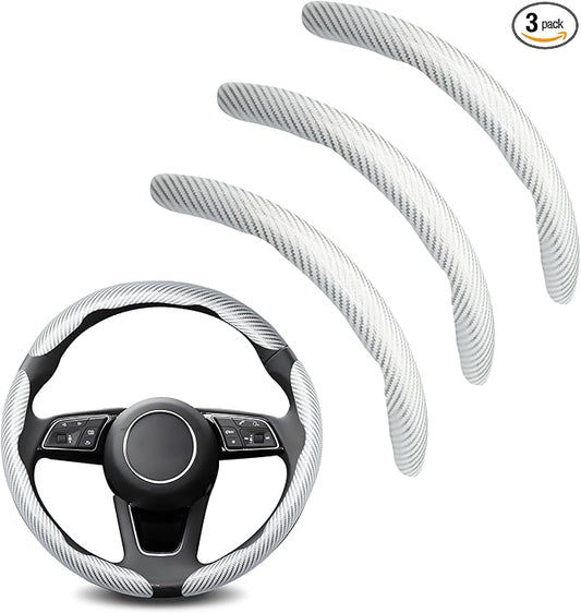 3pcs Universal Carbon Fiber Steering Wheel Cover - Anti-Slip & Segmented Design, Universal 99% Durable Steering Wheel Protector for Men and Women, Car Interior Accessory (White)