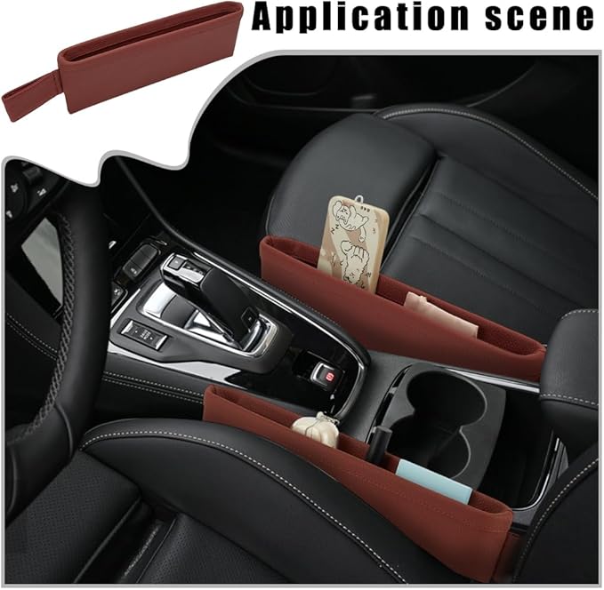 PH PandaHall 2pcs Car Seat Pockets Car Gap Filler Organizer Leather Seat Gap Storage Box Brown Cars Interior Accessories Between Cars Seats Catcher for Phone Key Sunglasses Wallet Cards Coins