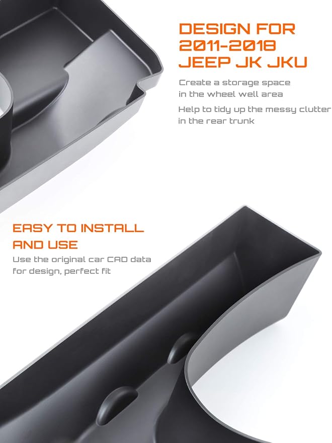 Savadicar Wheel Well Storage Bin, Rear Trunk Organizer, Cargo Storage Tray for 2011-2018 Jeep Wrangler JK JKU 2/4 Door, Interior Storage Expansion Accessories, Left Side, Black, 1 PCS