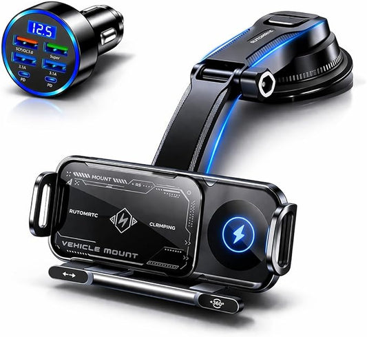 Wireless Car Charger Mount, Auto-Clamping Phone Holder with Fast Charging – Wireless Cell Phone Charging Car Mount for iPhone & Android (Dashboard Mount)