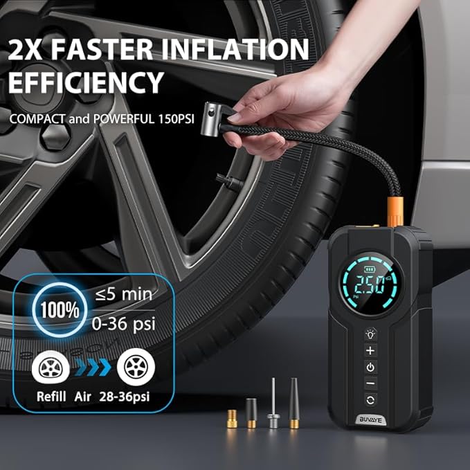 4000A Jump Starter with Air Compressor, 150PSI Battery Jumper Starter Portable for All Gas and 10.0L, 12V Car Jump Starter with Jumper Cable 3 Modes Flashlight and EVA Bag