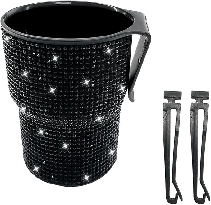 Bling Rhinestones Car Air Vent Trash Can, Hanging Automotive Cup Holder with 2 Hooks, Multi-Function Vehicle Door Organizer Accessories for Key, Pen, Water Bottles, Cellphone(Black)
