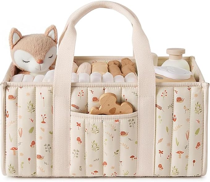 Diaper Caddy Organizer,Cute Floral Nursery Storage Basket,Soft Portable Changing Table Car Caddy Organizer Gift (Floral I)