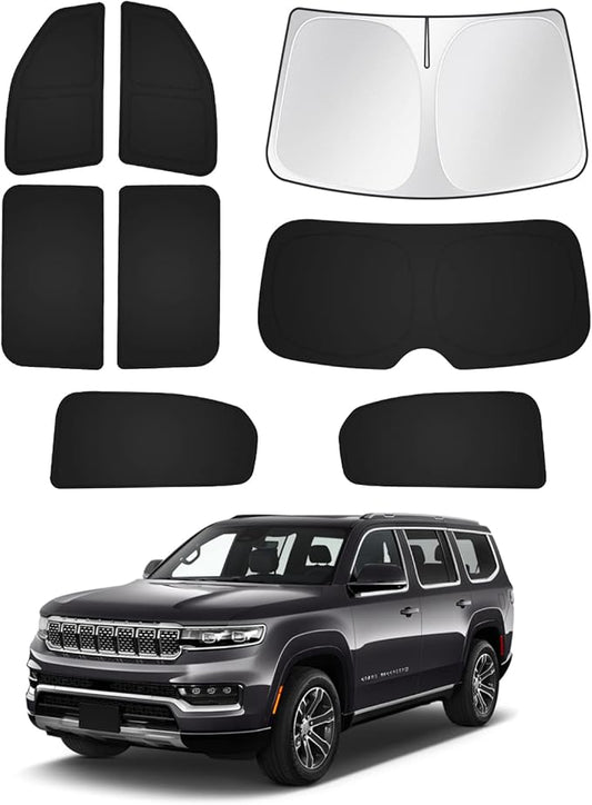Canvcle Windshield Sun Shade for 2022-2025 2026 Jeep Grand Wagoneer (Not for Jeep Wagoneer) Accessories Sunshade Side Rear Window Shade Cover Sun Visor Privacy Protection Keep Vehicle Cool Black 8PCS