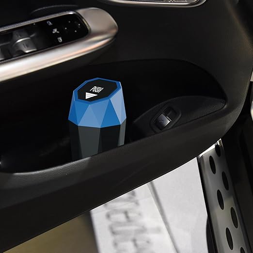 Car Trash Can with Lid，Mini Diamond Design Automatic Portable Trash Can，Used in Car Home, Office, Kitchen, Bedroom (1, Blue)