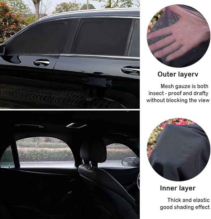 Upgrade Stretchable&Breathable SUV Car Window Shade - Oversize Double Mesh for Heat Shading and Bug&UV Protection - Car Must Have Privacy Shades for Cars,Truck,SUV When Camping (Front window/2pcs)