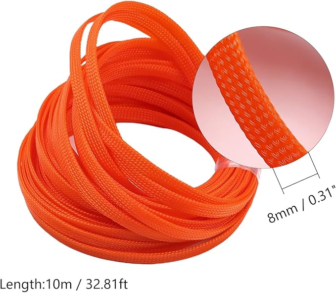 Aicosineg 32.81FT PET Braid Cable Sleeving Flexible Wire Mesh Sleeve Wire Braided Protective Sleeve 0.33inch Wrap Protector for Power Cord Protection Flame Retardant Cable Manage Orange