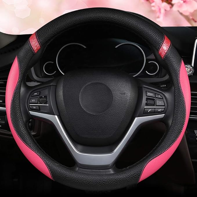 Universal Leather Steering Wheel Cover for Women Steering Wheel Cover for Car 15 inch (Rose)