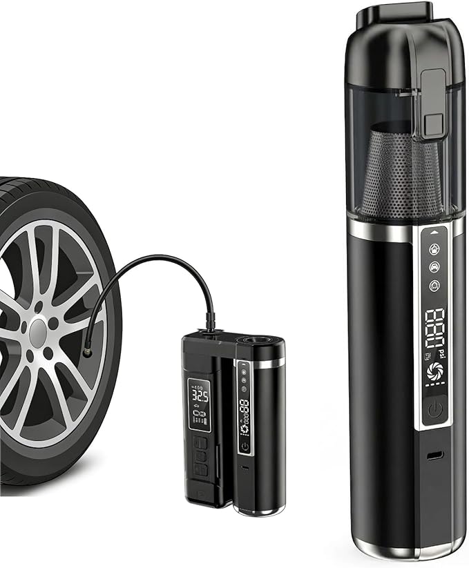Mini 3-in-1 Car Vacuum Cleaner & Tire Inflator, 18000Pa Brushless Cordless Handheld Vacuum, 150PSI Portable Air Pump for Tires, Compact High Power Car Cleaner with LED Light, Gift