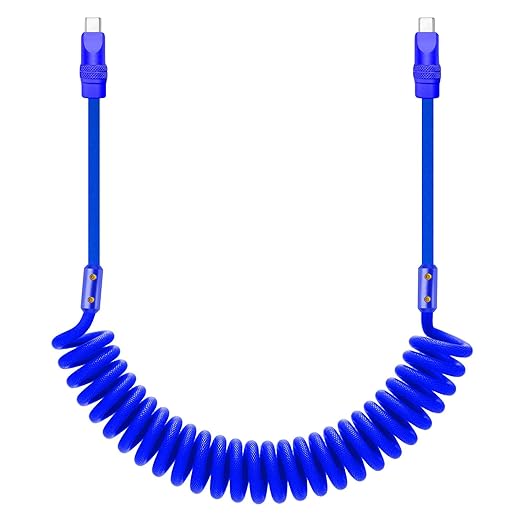 chubbycable Curly Chubby 240W Coiled USB C Cable Retractable Fast Charging Cable for Car Charger Cord Compatible with iPhone 17-15 Series, Dark Blue, Type-C to Type-C, 2.29FT-3.6FT