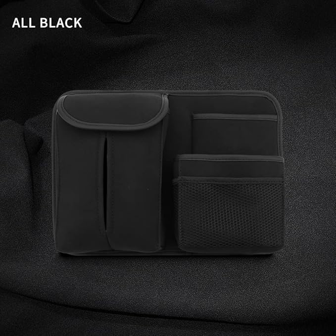 JEYODA Car Seat Back Organizer Large Capacity Car Seat Back Storage Bag with Hook Suede Car Tissue Box (Black)