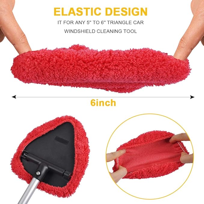 Car Windshield Cleaning Tool Bonnets - 6 Pack, 5” Windshield Cleaner Wand Cloths Replacement Pads Thickened Red Coral Fleece Car Window Glass Cleaner Bonnets