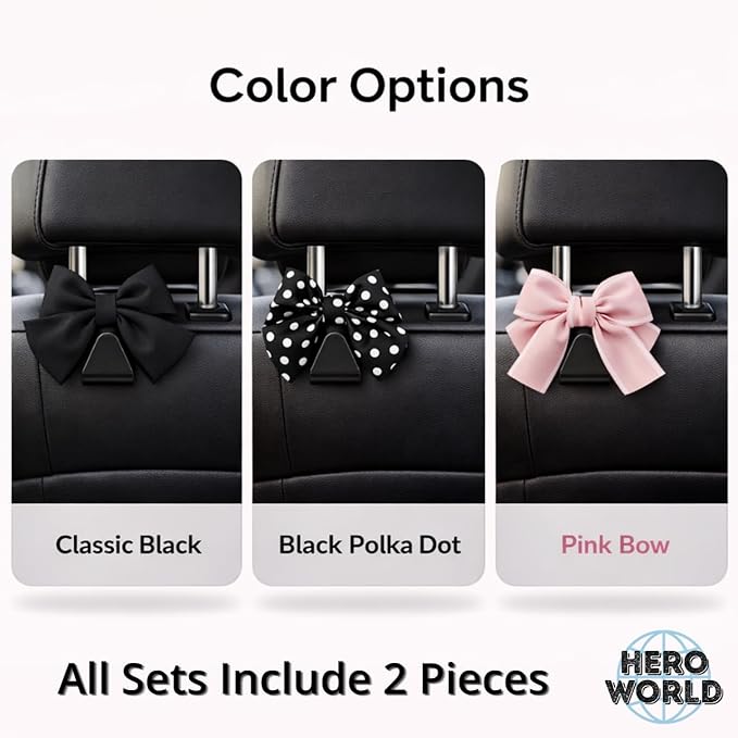 Car Headrest Hooks 2 Pack Seat Back Hanger for Bags and Groceries Heavy Duty Auto Organizer Easy Install Storage Hook for Purse Handbag Shopping Bags Black Polka Dot