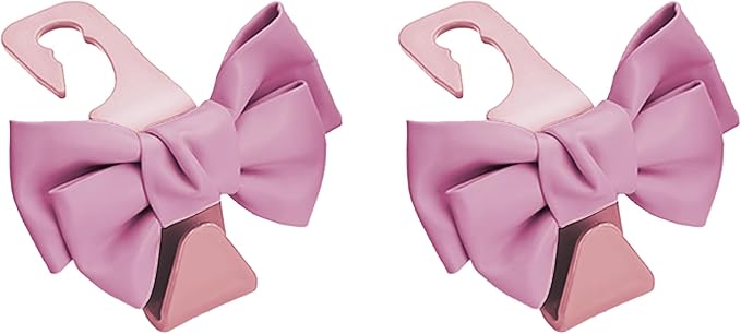 2 PCS Car Seat Headrest Hooks, Cute Bow Shaped Vehicle Backseat Storage Hooks, Leather Bow Shaped Sturdy Car Seat Back Hook for Purses/Coats (Pink)