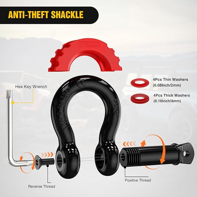Nilight 3" x 30' Recovery Tow Strap Kit with 2" Hitch Receiver and 3/4" Anti-Theft D-Ring Shackles Storage Bag Heavy Duty Tow Rope for Car Truck SUV ATV (MBS 31500LBS)