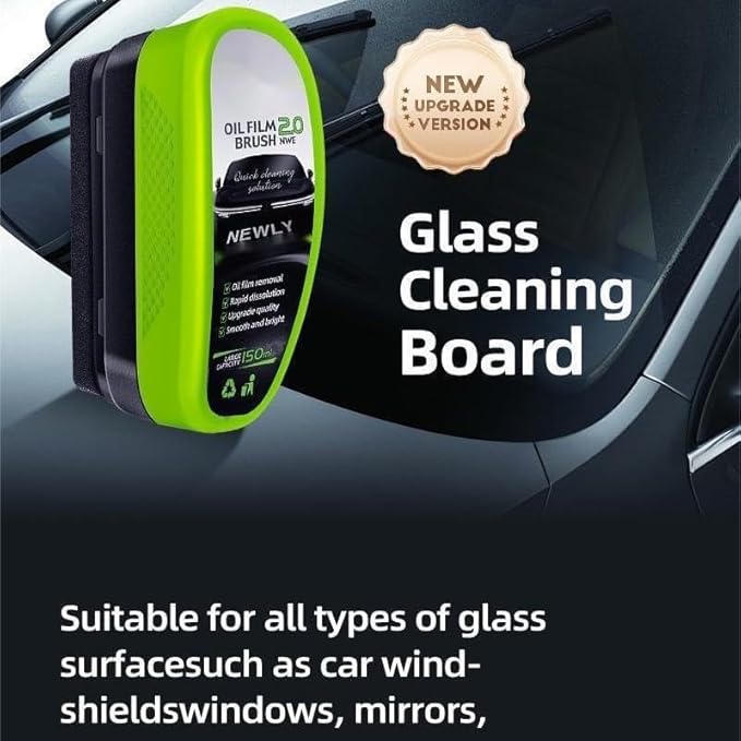 2026 upgraded Clear Vision glass cleaner, oil-free car windshield brush, reusable car windshield oil film cleaning brush, 150ml universal Clear Vision glass cleaning tool