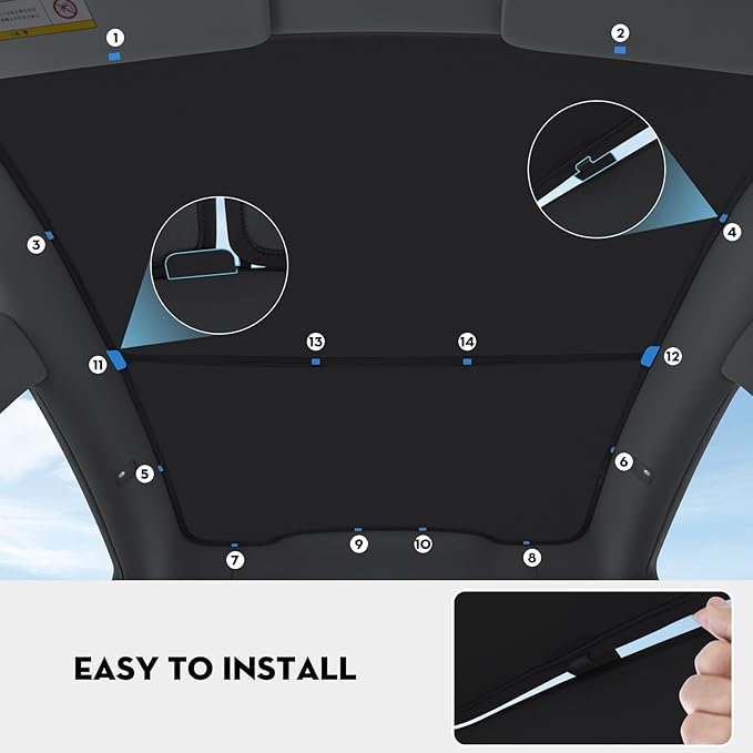 Roof Sunshade for Tesla Model Y Juniper 2026, Upgraded [Sag-Free] Sunroof Shade Roof Sun Shades for New Model Y Juniper Accessories [Heat Insulation/Reflection] 16Pcs Clips(Black)