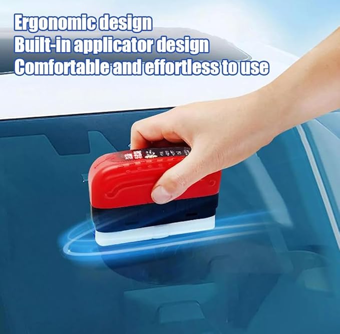 3PC 2026 Upgrade Automotive Oil Film Cleaning Brush,3PCS Car Glass Coating for Windshield Oil Film Remover, Car Glass Remover for Windshield Improves Clarity and Visibility（Red）