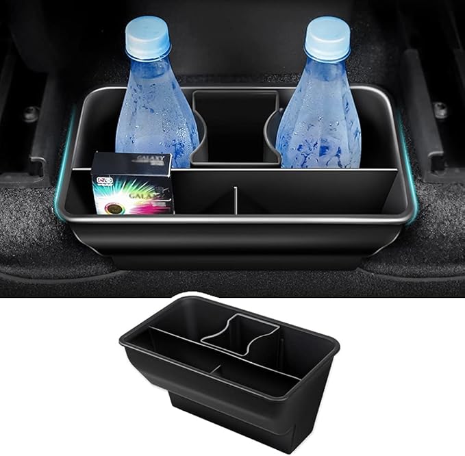 Karltys Rear Center Console Organizer for Tesla Model Y 2020-2024 2025 Accessories 2nd Row Back Seat Storage Box Under Seat Rear Middle Air Outlet Trash Can Container Bin ABS Black(Not for Juniper)