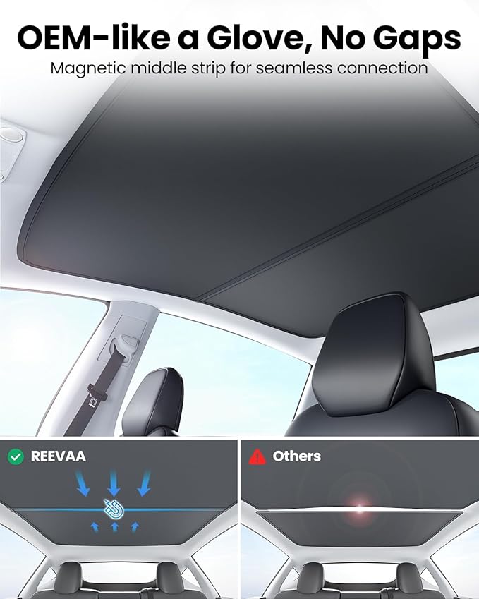 REEVAA Upgraded Tesla Model S Sunshade Roof [No Gaps, No-Sagging] Tesla S Accessories Heat Insulation Foldable Glass Sunroof Cover for Model S 2022-2026, 2PCS, Black