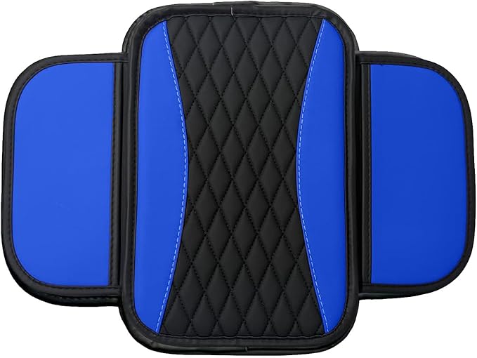 Leather Car Center Console Cover with Side Pockets, Upgraded Arm Rest Cover for Car Seat Organizer, Middle Console Cover Stylish Car Decoration, Universal for Most Vehicles (Blue)