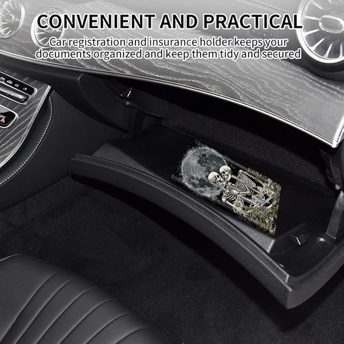Car Registration and Insurance Card Holder, Vehicle License Documents Glove Box Compartment Organizer Wallet, ID Card Holder for Car Essentials Automobile, Gothic Skeleton Romantic