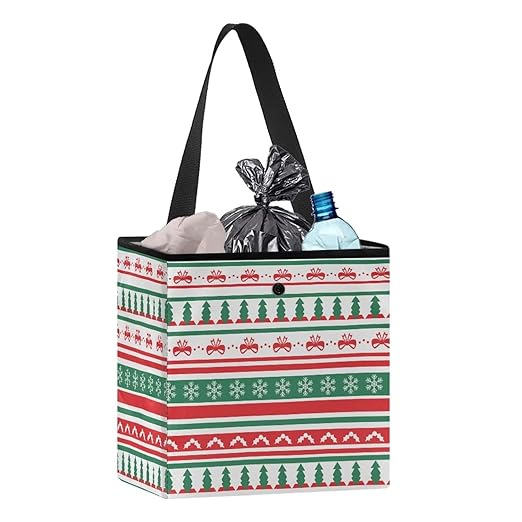 Car Trash Can Hanging Trash Bin Leak-Proof Collapsible Car Garbage Bag, Car Accessories 2 Gal Large Capacity Multipurpose Storage Container, Ugly Christmas Pattern