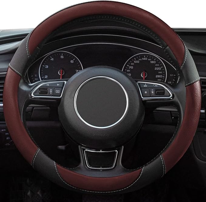 Xizopucy Steering Wheel Covers Black Universal Microfiber Leather, Suitable for 14 1/2-15 inch Car Steering Wheel Cover, Breathable, Anti Slip- Wine Red