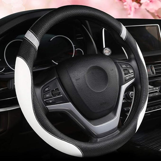Steering Wheel Cover for Women Leather Universal Steering Wheel Cover for Car 15 inch (White)