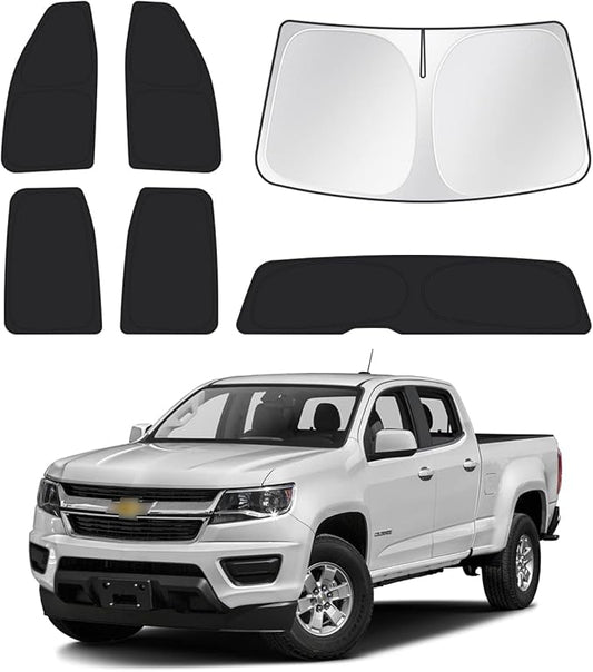 Canvcle Windshield Sun Shade for 2015-2022 Chevrolet/Chevy Colorado 4 Door Side Rear Window Shade Cover Sun Visor Shield Privacy Protection Keep Vehicle Cool Black 6PCS